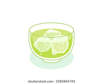 An illustration of cold green tea with ice.