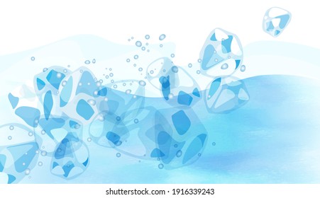 Illustration of cold liquid with ice on white background
