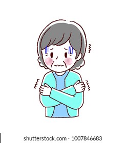 Illustration of a cold senior woman