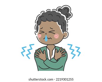 Illustration of a cold, shivering, runny nose black business woman.