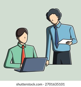Illustration der Zusammenarbeit zwischen zwei Mitarbeitern
