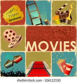 illustration of collage background of movie with different cinema object