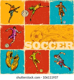 illustration of collage of different move of soccer