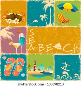 illustration of collage of different object of sea beach