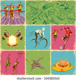 illustration of collage of different sports in retro style