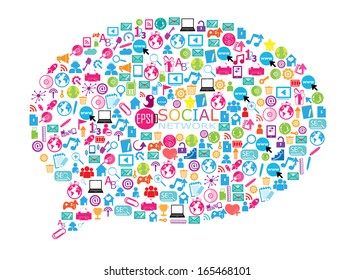 An Illustration Of A Collage Of Social Network Buzz Words And Icons Forming The Shape Of A Talk Bubble 