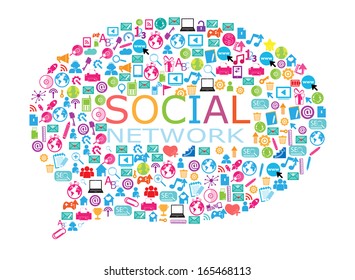 An Illustration Of A Collage Of Social Network Buzz Words And Icons Forming The Shape Of A Talk Bubble 