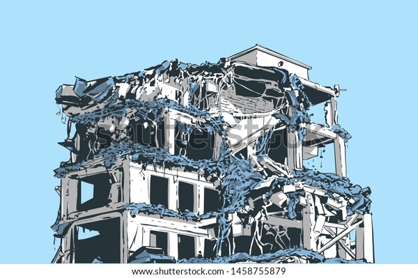 地震 自然災害 爆発 火災による倒壊した建物のイラスト のベクター画像素材 ロイヤリティフリー