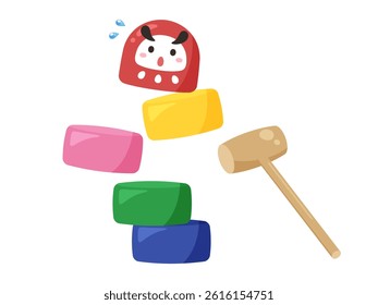 Illustration of a collapsing Daruma-otoshi