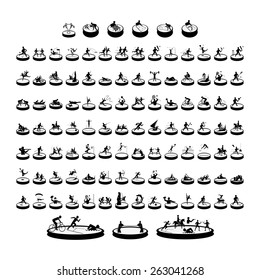 Illustration Collection of 107 Winter and Summer Sport Icons in Black and White Colors. 