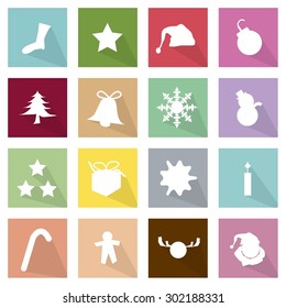 Illustration Collection of 16 Xmas Icons for Christmas Celebration.