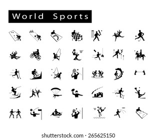 Illustration Collection of 35 World Sport Icons on White Background.