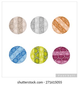 Illustration Collection of 6 Assorted Color Soccer Ball or Footballs Isolated on White Background.