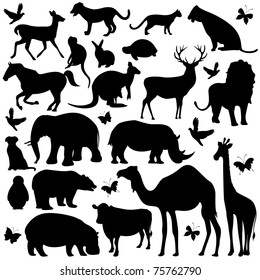 Illustration Of Collection Of Animal Silhouettes On Isolated Background