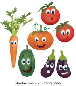 Illustration Collection of Animated Tomatoes, Peppers, Pumpkin, Eggplant and  Carrot Characters with Facial Expressions. 3D Set of Vector Vegetables