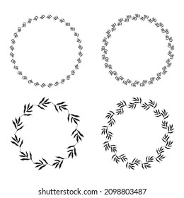 Illustration of collection of assorted circle shaped black frames made of plants on white isolated background