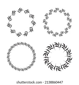Illustration von Kollektionen verschiedener kreisförmiger, schwarzer Rahmen aus Pflanzen auf weißem, isoliertem Hintergrund