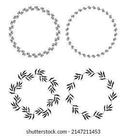 Illustration of collection of assorted circle shaped black frames made of plants on white isolated background