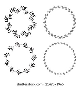 Illustration of collection of assorted circle shaped black frames made of plants on white isolated background