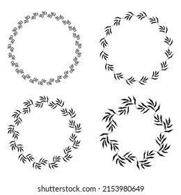 Illustration of collection of assorted circle shaped black frames made of plants on white isolated background