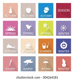 Illustration Collection of Assorted Season Icons, Summer, Spring, Rainy, Autumn and Winter.
