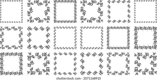 Ilustración de la colección de cuadros cuadrados en forma de negro variados, hechos de plantas sobre fondo blanco aislado