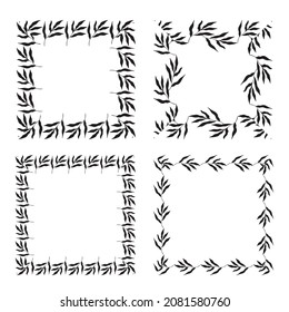 Illustration of collection of assorted square shaped black frames made of plants on white isolated background