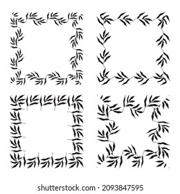 Illustration of collection of assorted square shaped black frames made of plants on white isolated background