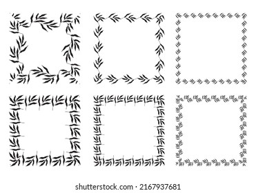 Ilustración de la colección de cuadros diversos en forma de cuadros negros hechos de plantas sobre fondo blanco aislado