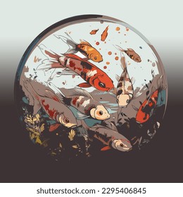 illustration of a collection of beautiful koi fish
