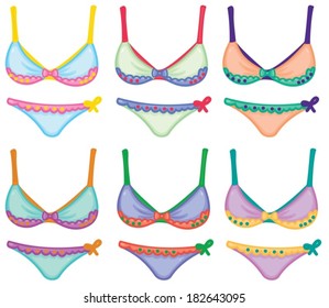 Ilustración de la colección de diseños de bikini sobre fondo blanco