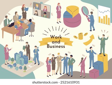 An illustration collection of business scenes