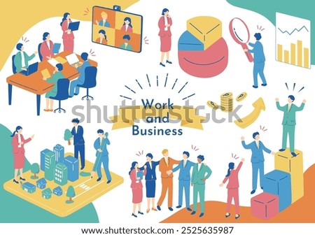 An illustration collection of business scenes