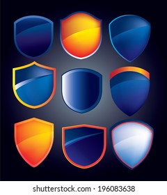 illustration of a collection of buttons badges and shield icons