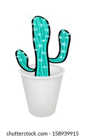 An Illustration Collection of Cactus in A Flowerpot for Garden Decoration, Isolated on White Background 