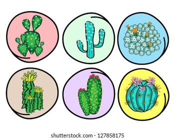 An Illustration Collection of Cactus and Cactus Flowers for Garden Decoration, Isolated on White Background