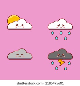 Illustration einer Sammlung von Cartoonwolken mit verschiedenen Emotionen