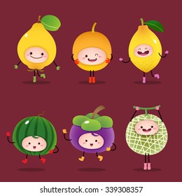 Illustration of collection of cartoon fruits