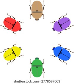 An illustration of a collection of colorful beetles