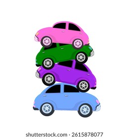 illustration of a collection of colorful classic cars overlapping each other without a background