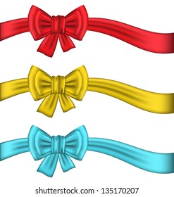 Illustration collection colorful gift bows with ribbons - vector