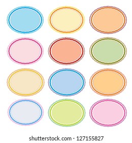 An Illustration Collection of Colorful Retro Round and Oval Labels in Twelve Assorted Colors with Copy Space for Add Content or Picture