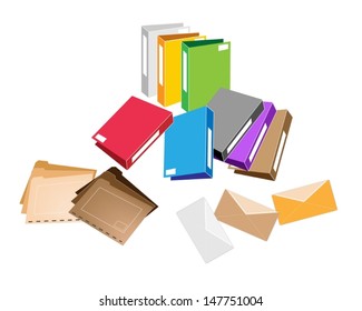 Illustration Collection of Colorsful File Folder, Office Foloder and Close Envelope for Office Supply 