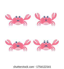 illustration of a collection of crab characters with various expressions. expression of anger, surprise, delight, and blink. flat designs. can be used for elements, landing pages, UI, web sites.