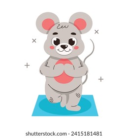 Illustration from a collection of cute animals. Mouse is doing meditation or yoga. Vector graphics.