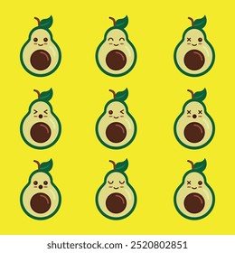 Illustration of a collection of cute and cute avocado characters