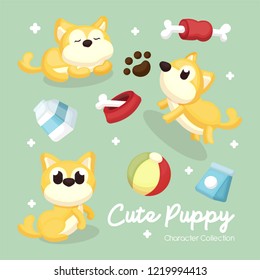 Illustration Collection of Cute Dog Character Poses with Cartoon Style