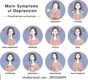 illustration collection of depression's main symptoms 