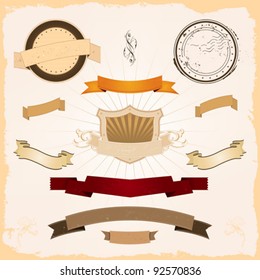 Illustration of a collection of design grunge vintage banners, labels, shields and  seal stamper. Elements are on separated layers and easy to select and edit. No  transparency/alpha channels used
