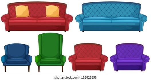 Illustration of a collection of different chairs on a white background